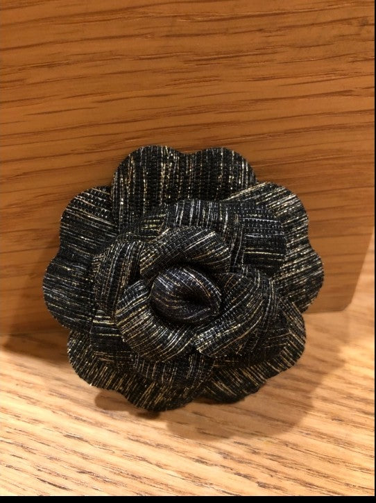 Holiday Black Gold Woven Camellia Brooch PIN 2020