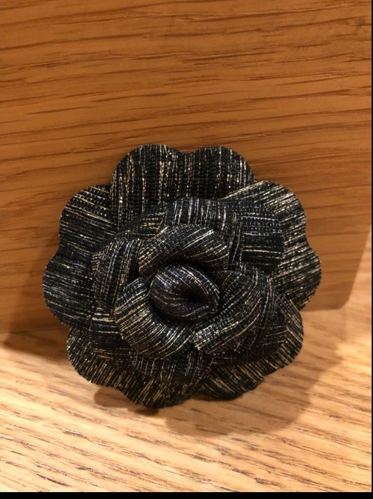 Holiday Black Gold Woven Camellia Brooch PIN 2020
