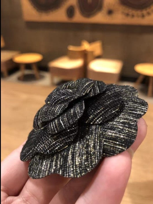 Holiday Black Gold Woven Camellia Brooch PIN 2020