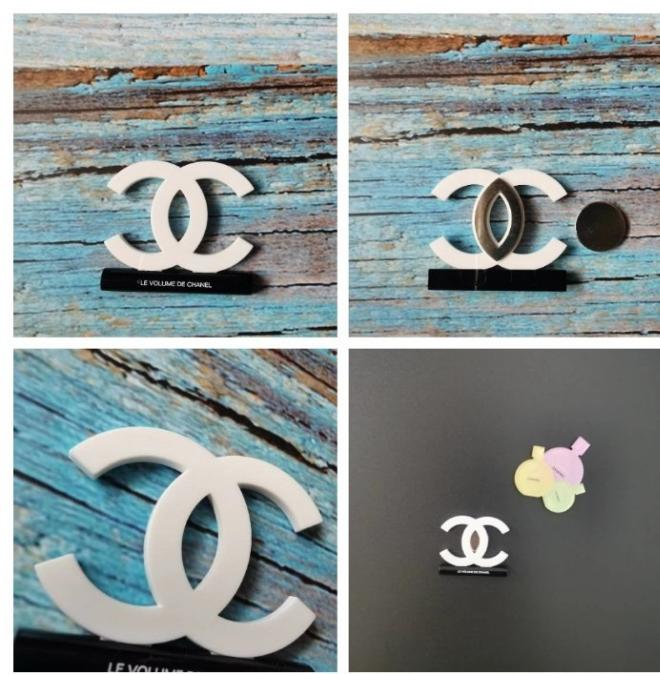 La Volume De Chanel acrylic magnet brooch badge