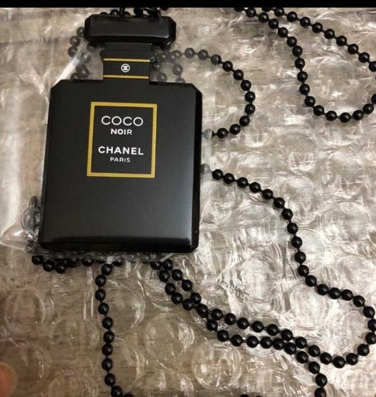 Chanel Black Coco Noir pendant necklace charm on chain RARE