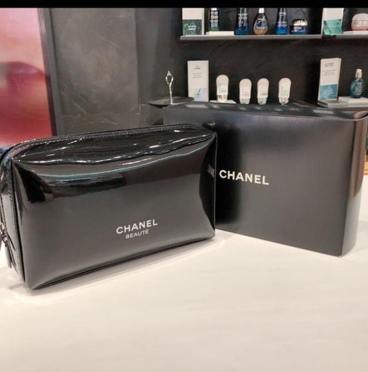 Chanel Black Large Patent Makeup Pouch bag in Box