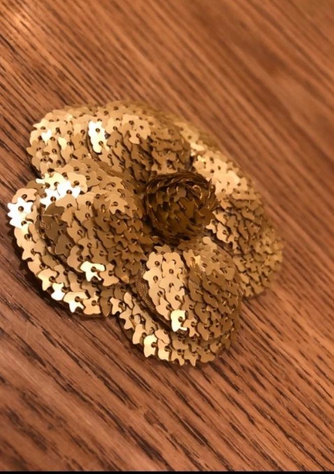 Chanel Gold sequin Camellia Brooch PIN rare