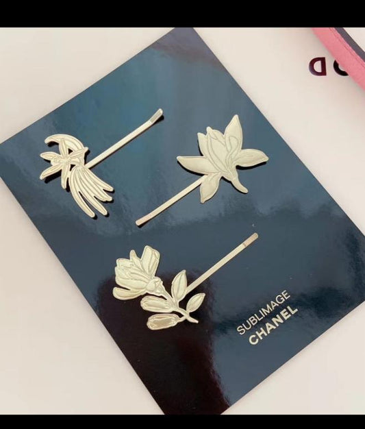 Chanel Submilage Gold Tone Small Hair Clip set of 3pcs  VIP GIFT