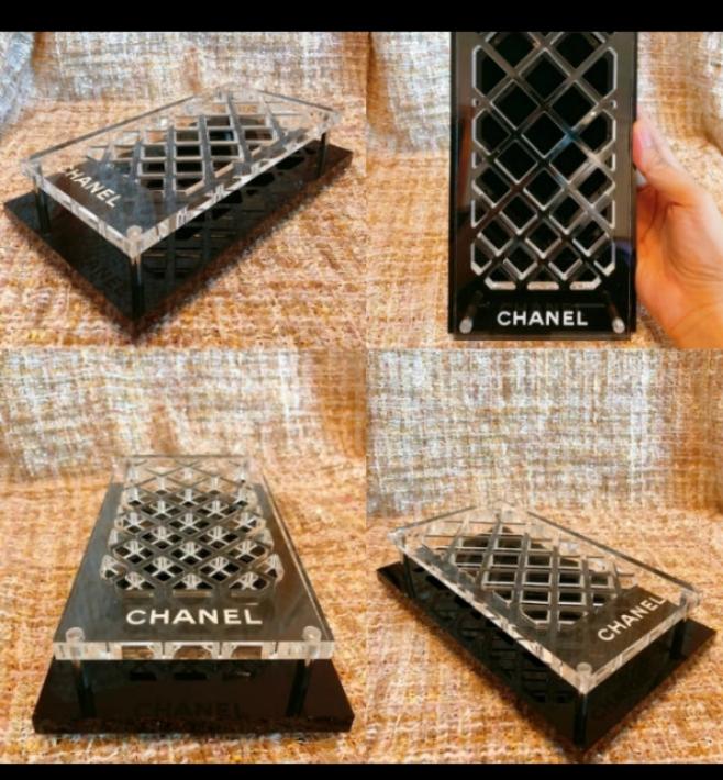 Chanel black acrylic makeup tools holder tray