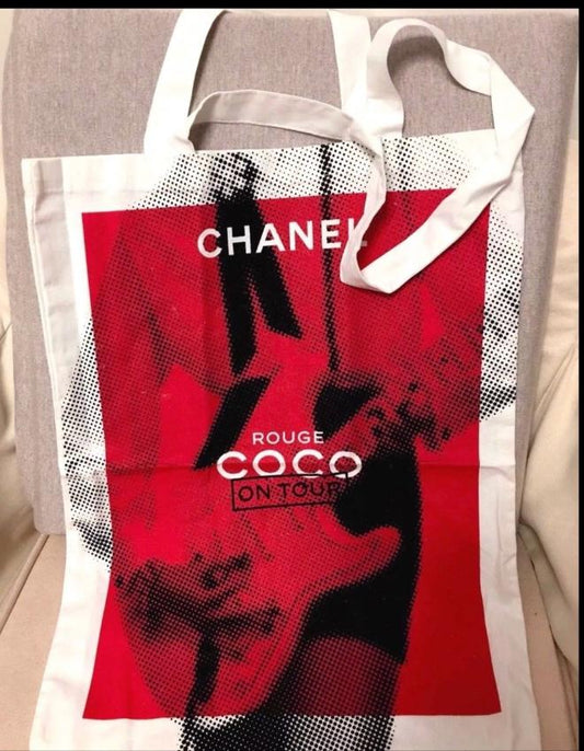 Chanel COCO rouge Tote Shopping Canvas Bag with guita Charm VIP gift