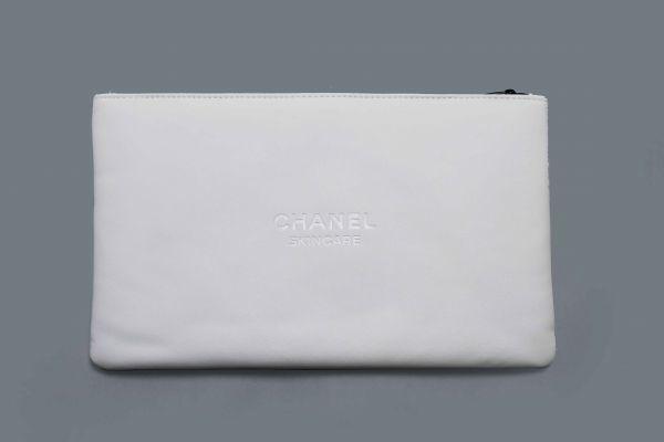 Chanel skincare White Embossed pouch bag in box