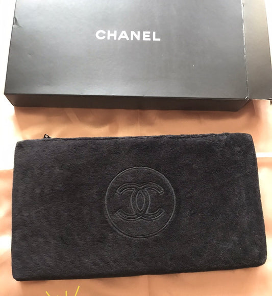 Chanel Black Logo Embossed Fluffy large pouch bag RARE