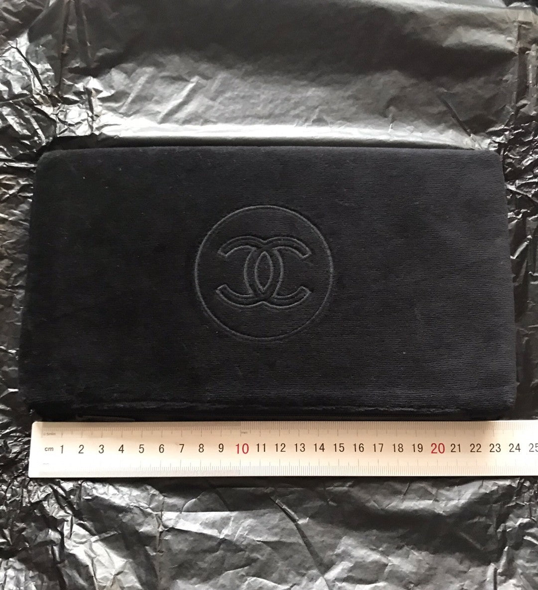 Chanel Black Logo Embossed Fluffy large pouch bag RARE