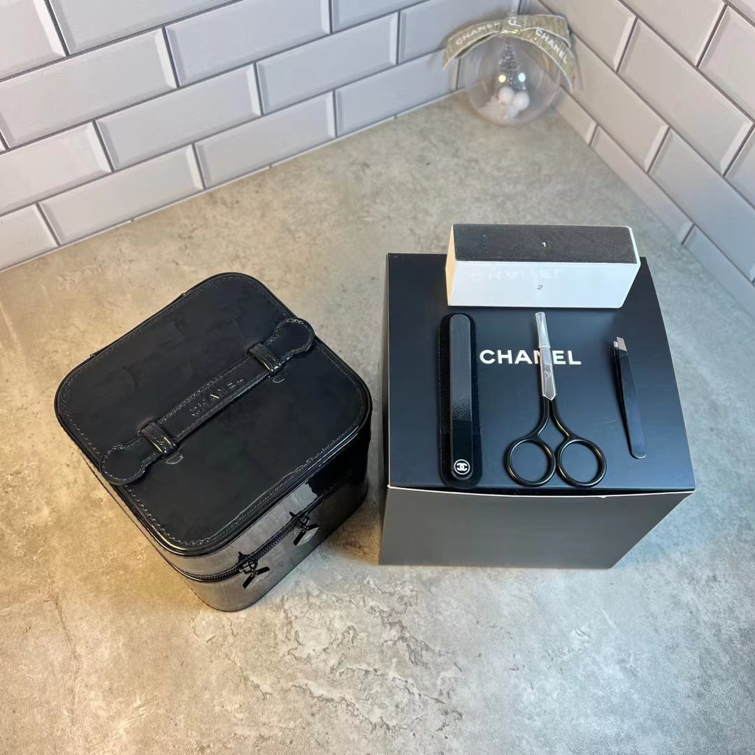 Chanel Cosmetic Patent Box Case with Nail File Case Set