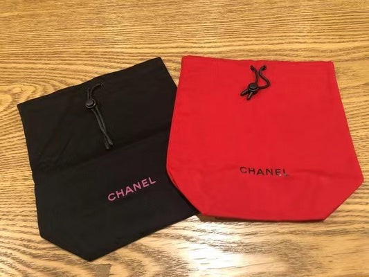 2021 Chanel Black & Red Drawstring Bag Set of 2pcs Rare