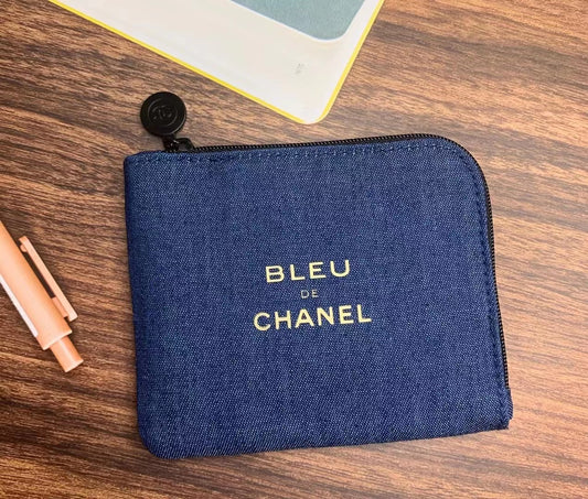 Bleu De Chanel Small Denim Zipper Wallet VIP Gift