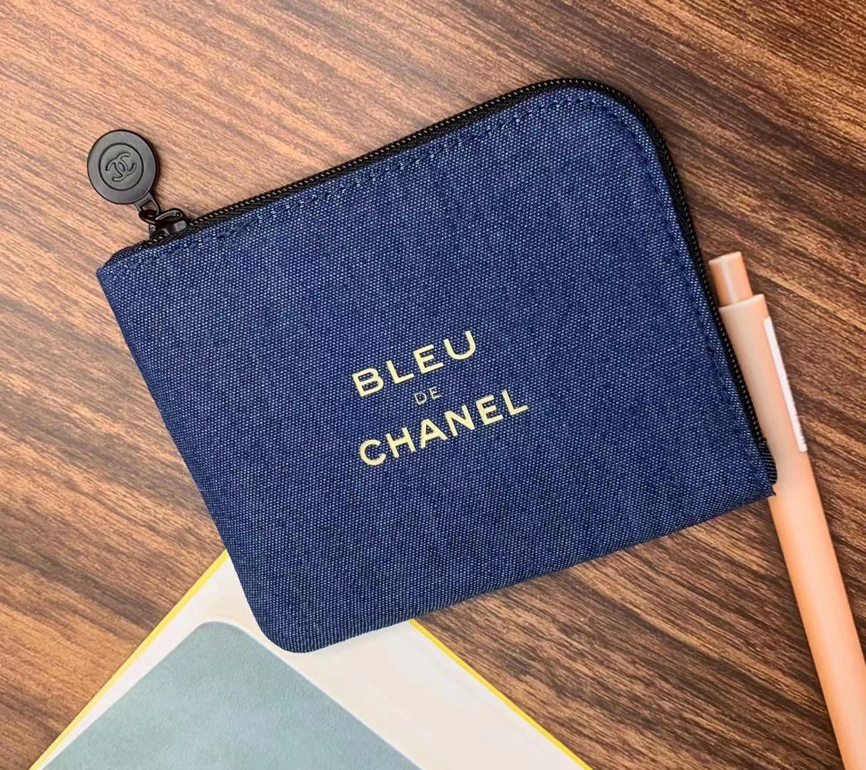 Bleu De Chanel Small Denim Zipper Wallet VIP Gift