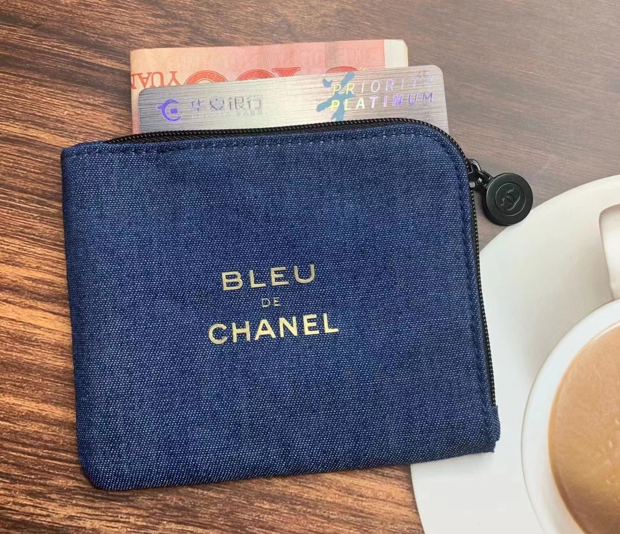 Bleu De Chanel Small Denim Zipper Wallet VIP Gift