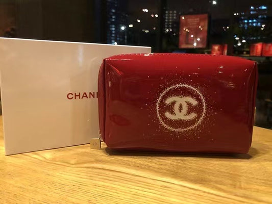 Chanel Red Holiday Patent Makeup Pouch bag in Box 2019