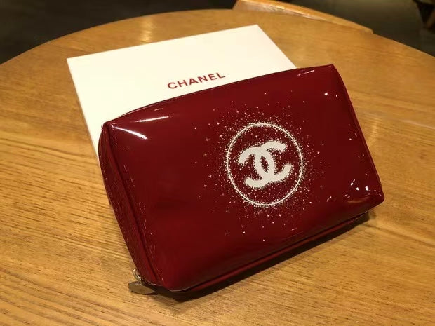 Chanel Red Holiday Patent Makeup Pouch bag in Box 2019