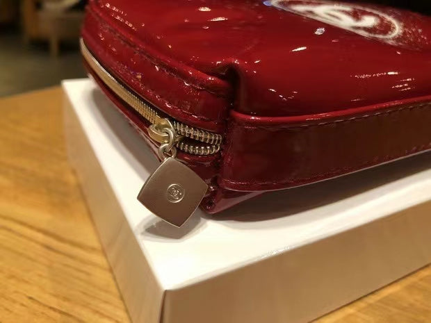 Chanel Red Holiday Patent Makeup Pouch bag in Box 2019