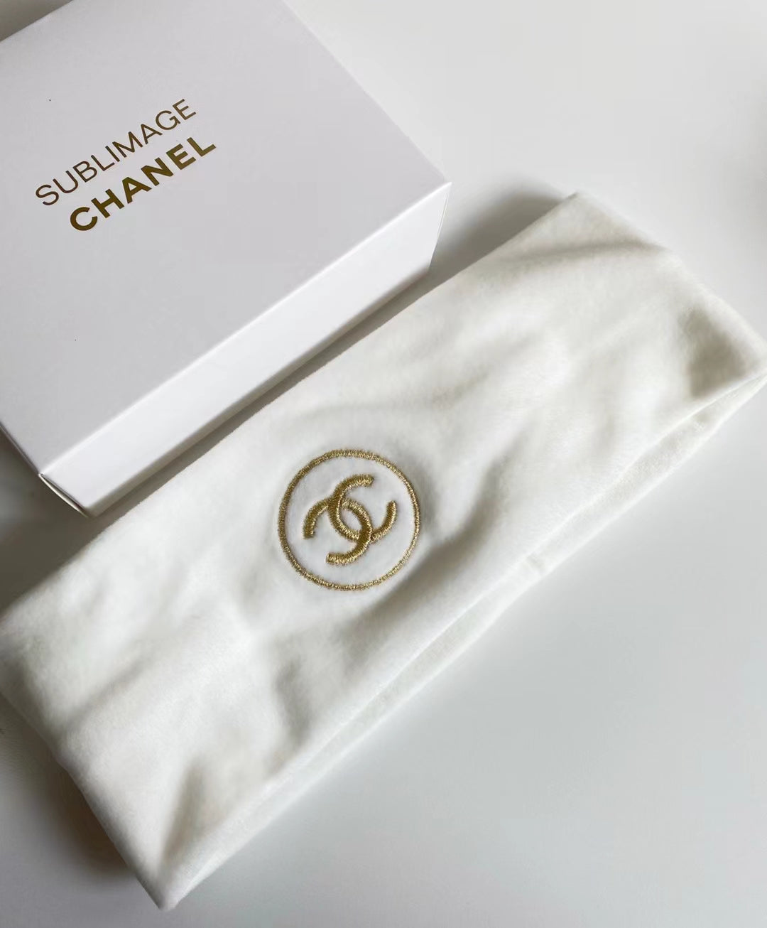 Chanel Sublimage Headband Ivory Gold Logo New in Box