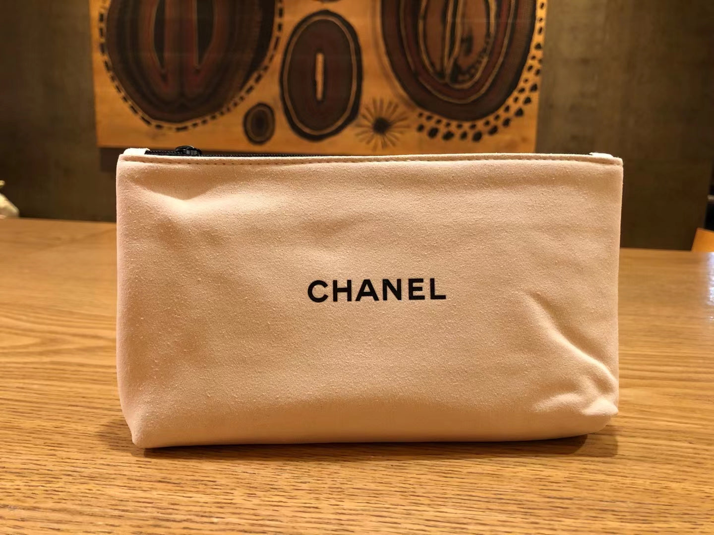 Chanel Suede Beige Handy Makeup Pouch