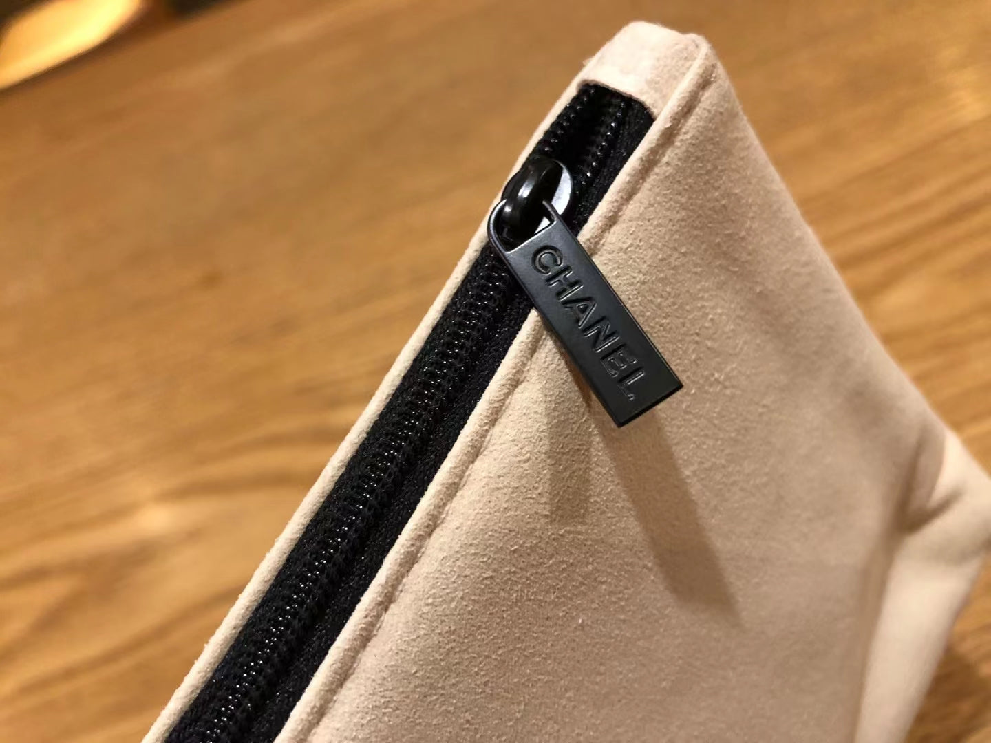 Chanel Suede Beige Handy Makeup Pouch