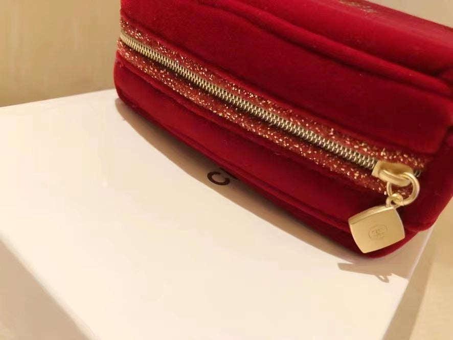 Chanel Red Velvet Makeup Pouch Clutch bag 2019 VIP GIFT
