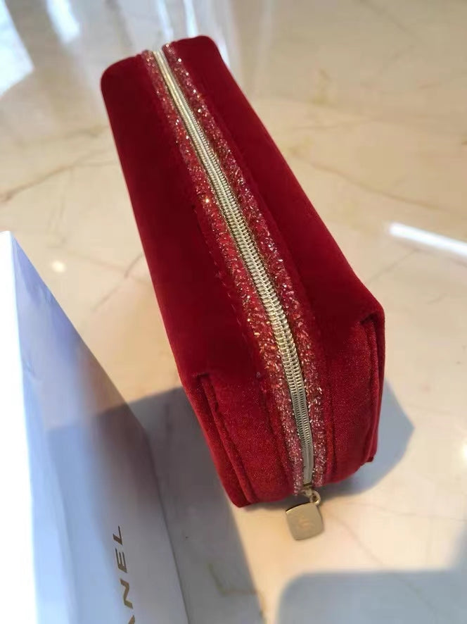 Chanel Red Velvet Makeup Pouch Clutch bag 2019 VIP GIFT