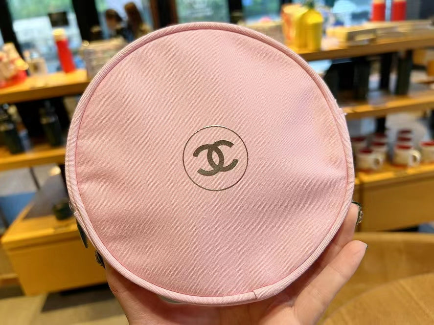 Chanel Light pink Canvas ROUND Makeup Pouch baG