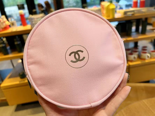 Chanel Light pink Canvas ROUND Makeup Pouch baG