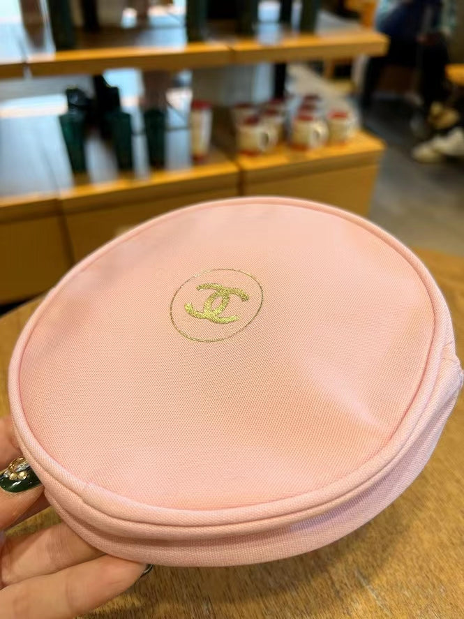 Chanel Light pink Canvas ROUND Makeup Pouch baG