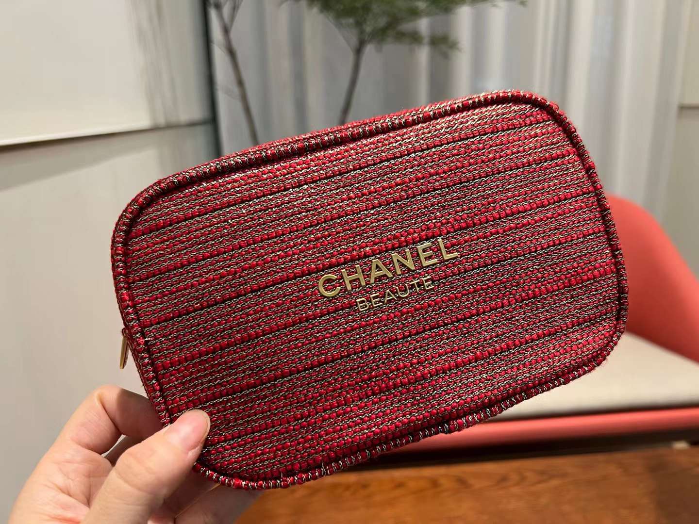 Chanel Red Tweed Makeup Pouch Clutch bag 2022 VIP GIFT