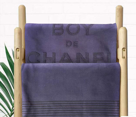 Boy De Chanel Dark Blue Large Beach Towel in Pouch Bag 188 x 102cm