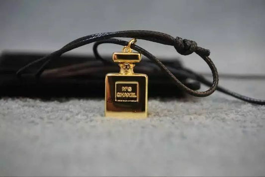 Chanel No. 5 Perfume Bottel Pendant Luxuries Leather String Necklace