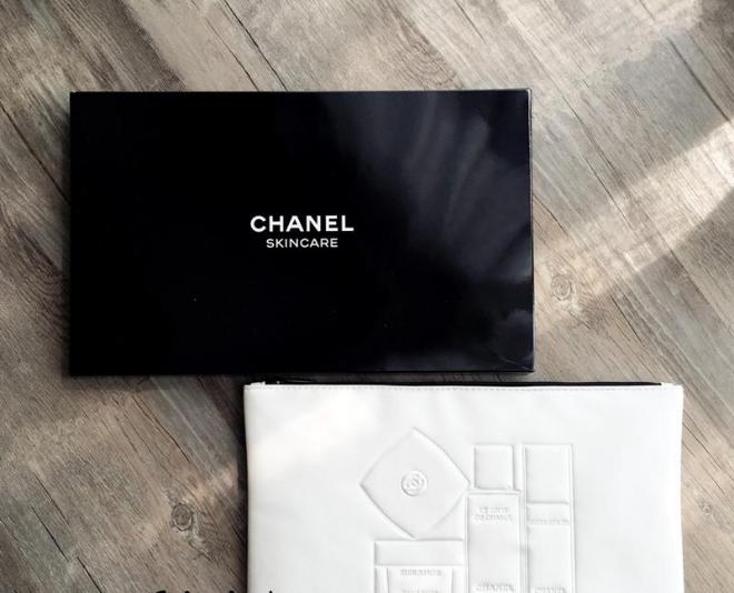 Chanel skincare White Embossed pouch bag in box