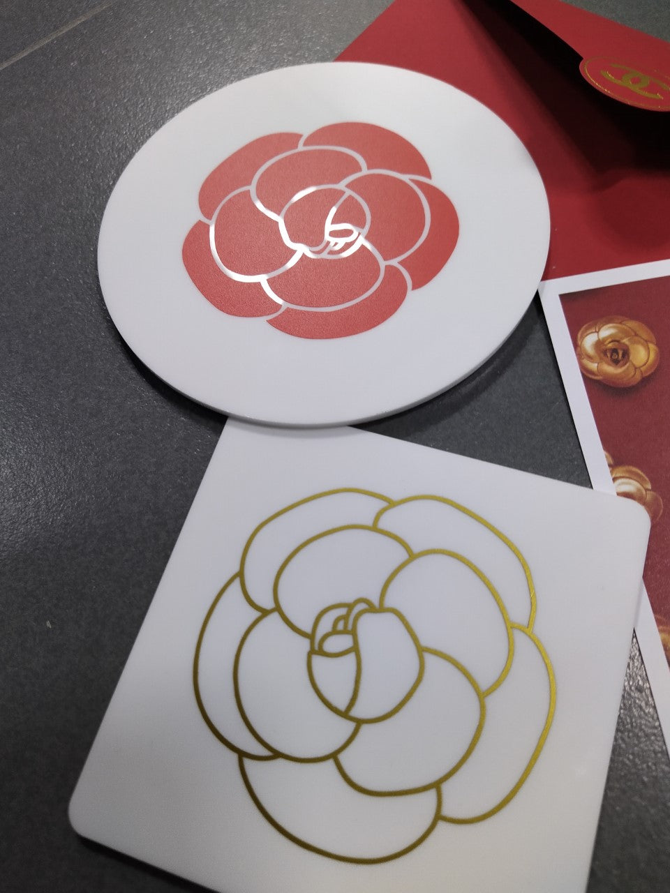 Chanel Camellia Acrylic Coasters set of 2pcs