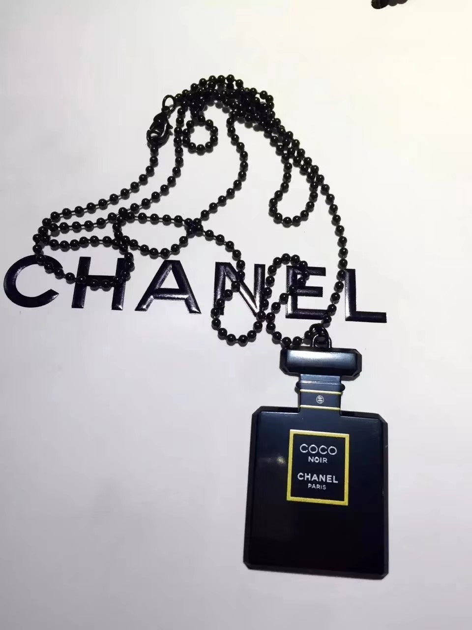 Chanel Black Coco Noir pendant necklace charm on chain RARE