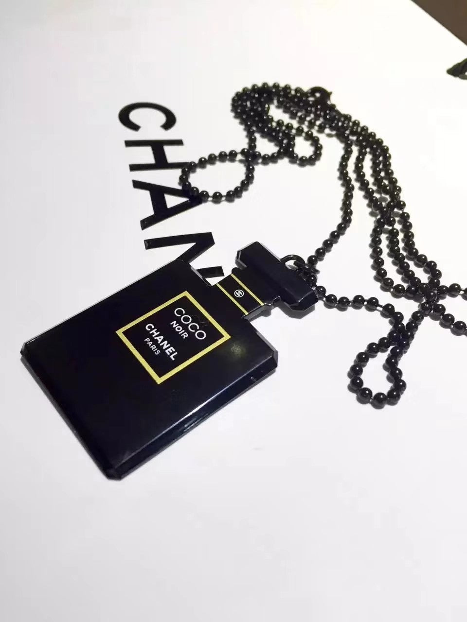 Chanel Black Coco Noir pendant necklace charm on chain RARE