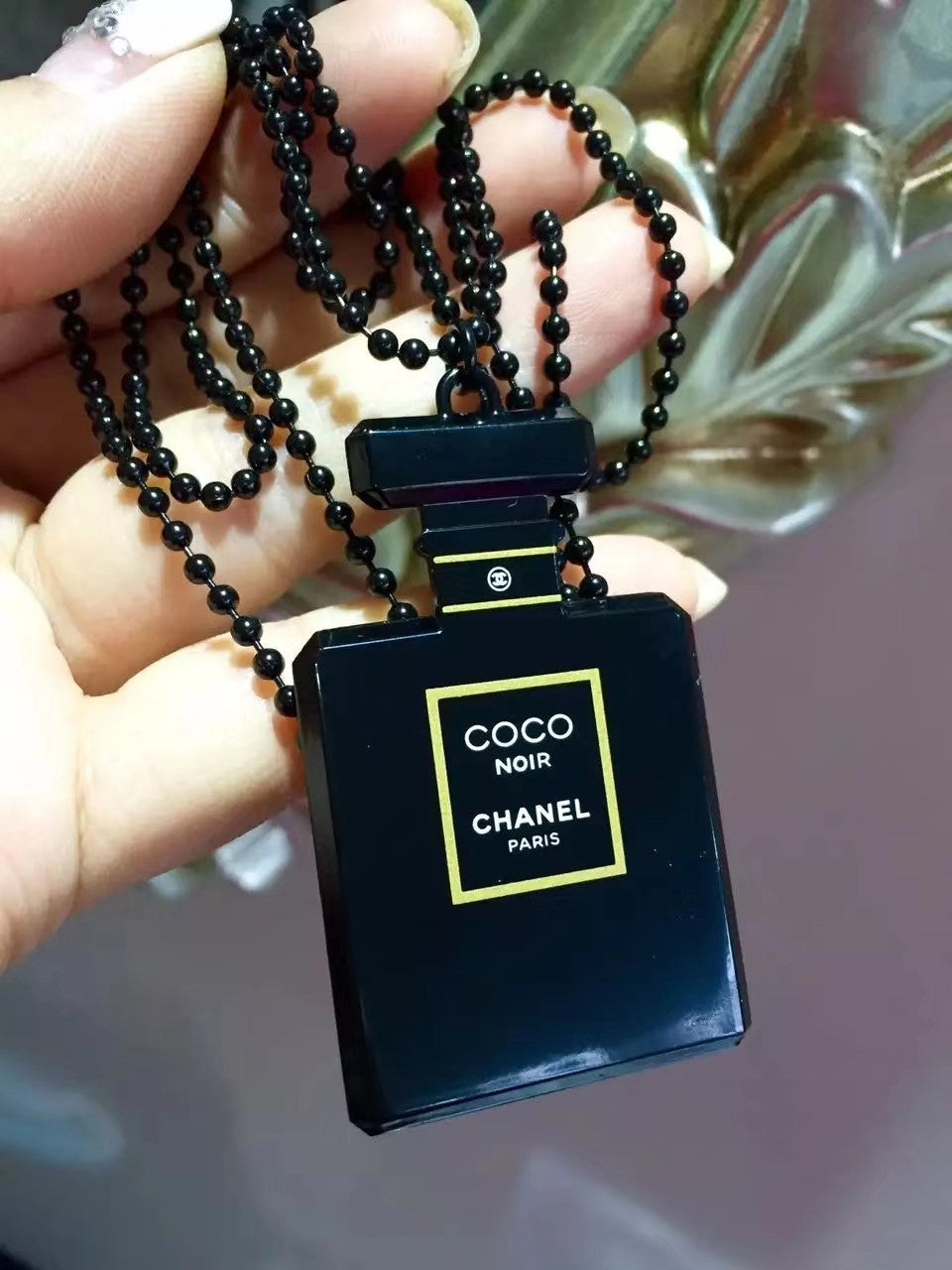 Chanel Black Coco Noir pendant necklace charm on chain RARE