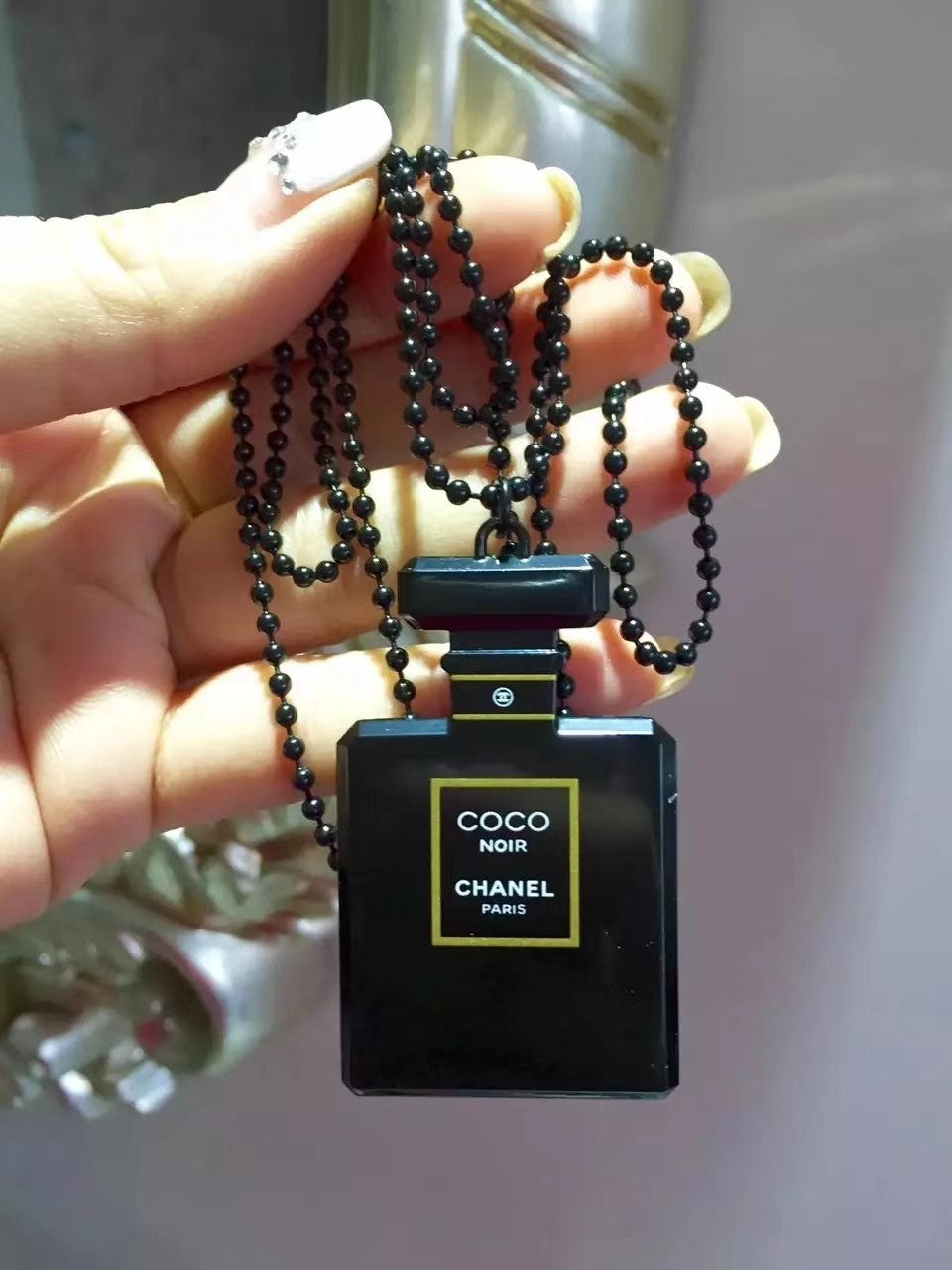 Chanel Black Coco Noir pendant necklace charm on chain RARE