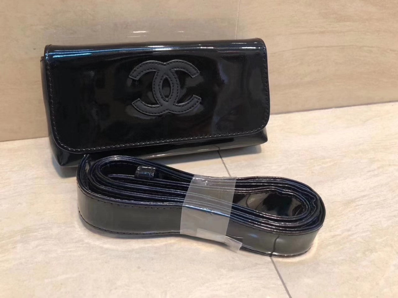 Chanel Uniform Black Patent Waist belt bag Out of Print